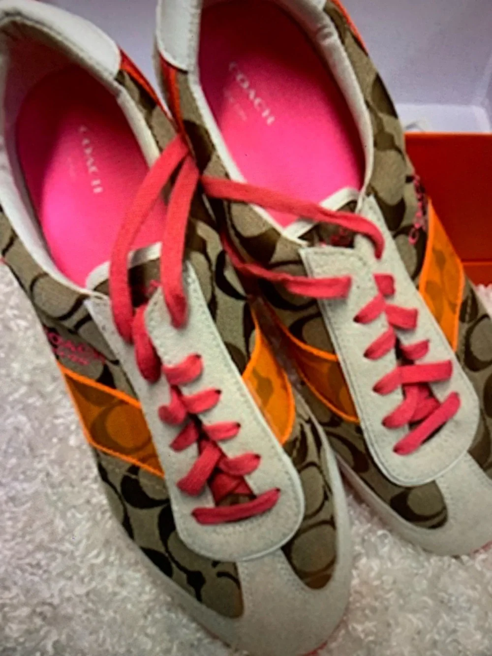 Coach Signature Monogram Sneakers with Pink & Orange Accents - Picture 4 of 9